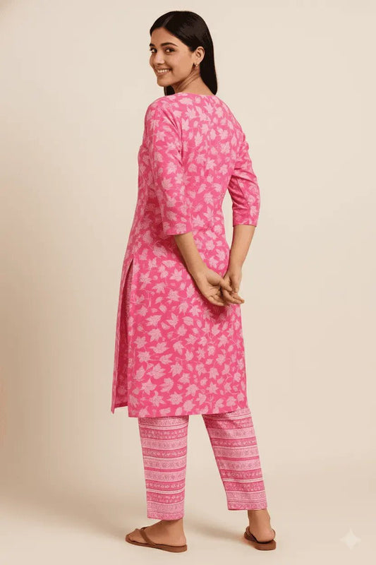 Shop Pink Cotton Kurti Pants Set: Stylish & Comfortable Outfit - Breakup Clothes