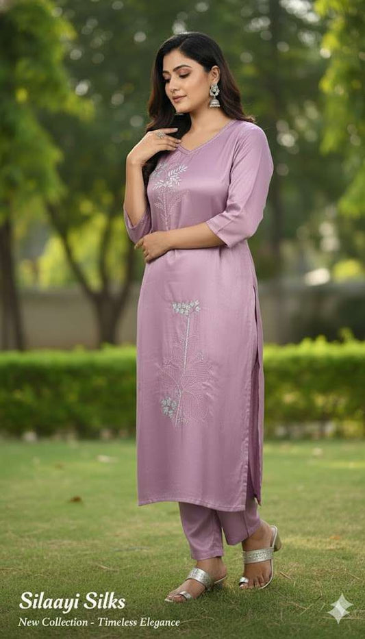 Embroidered Rayon Blend Kurta Set - Elegance in Powder Pink