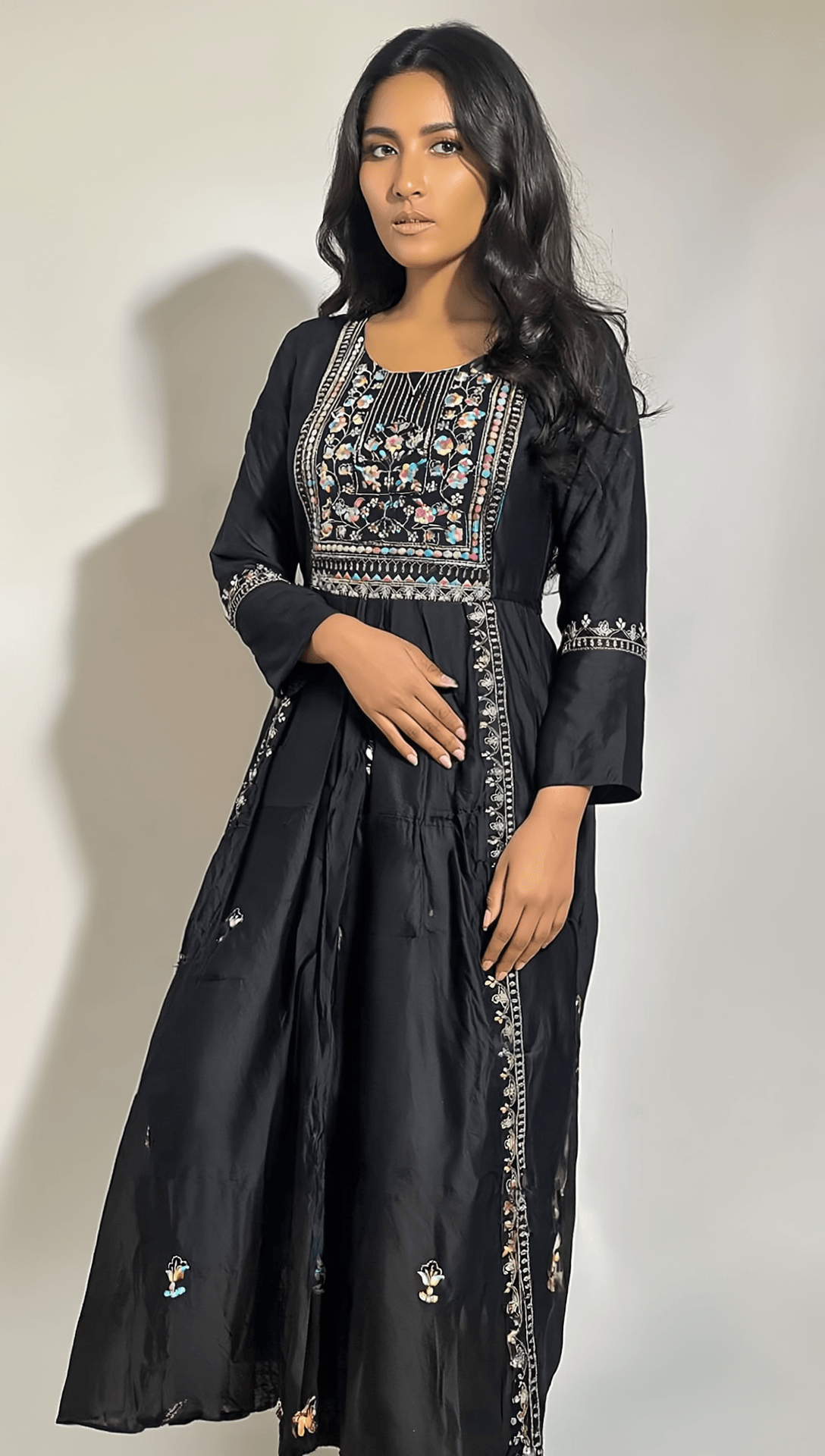 Black Embroidered Kurti Pant Dupatta Set for Women | Premium Festive Traditional Ethnic Wear