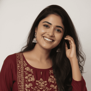 White Naira cut Flare Kurt set with pants Flower Embroidery