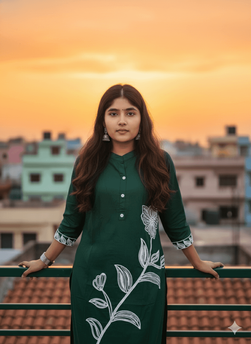 Elegant Women's Rayon Kurti Set with Embroidery - Dark Green