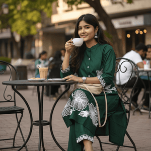 Elegant Women's Rayon Kurti Set with Embroidery - Dark Green