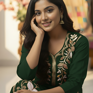 Pink Embroidered Kurti Pant Dupatta Set for Women | Elegant Floral Design Ethnic Wear