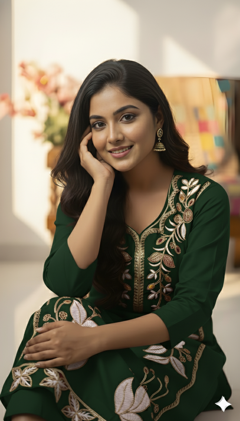 Pink Embroidered Kurti Pant Dupatta Set for Women | Elegant Floral Design Ethnic Wear