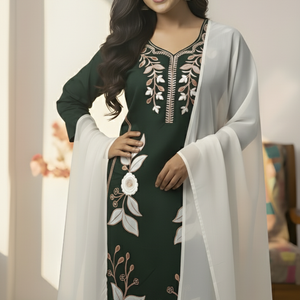 Pink Embroidered Kurti Pant Dupatta Set for Women | Elegant Floral Design Ethnic Wear