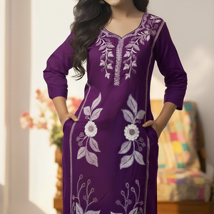 Pink Embroidered Kurti Pant Dupatta Set for Women | Elegant Floral Design Ethnic Wear