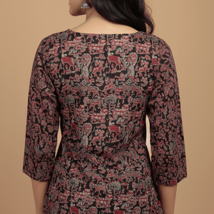 Brown Print Cotton Short Kurti