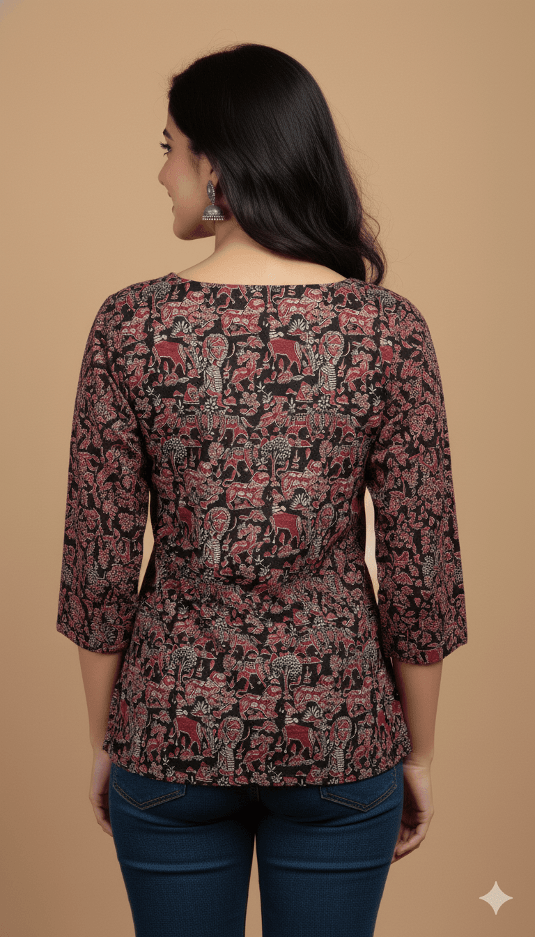 Brown Print Cotton Short Kurti