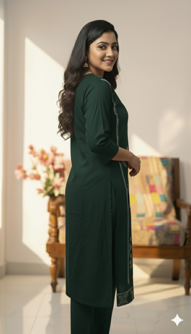 Pink Embroidered Kurti Pant Dupatta Set for Women | Elegant Floral Design Ethnic Wear