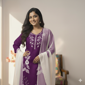 Pink Embroidered Kurti Pant Dupatta Set for Women | Elegant Floral Design Ethnic Wear