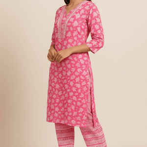 Shop Pink Cotton Kurti Pants Set: Stylish & Comfortable Outfit