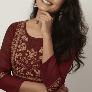 White Naira cut Flare Kurt set with pants Flower Embroidery