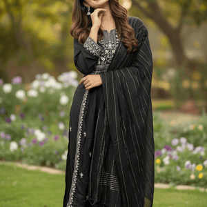 Black Embroidered Kurti Pant Dupatta Set for Women | Premium Festive Traditional Ethnic Wear