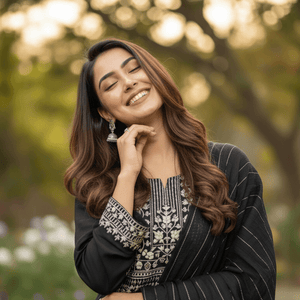 Black Embroidered Kurti Pant Dupatta Set for Women | Premium Festive Traditional Ethnic Wear