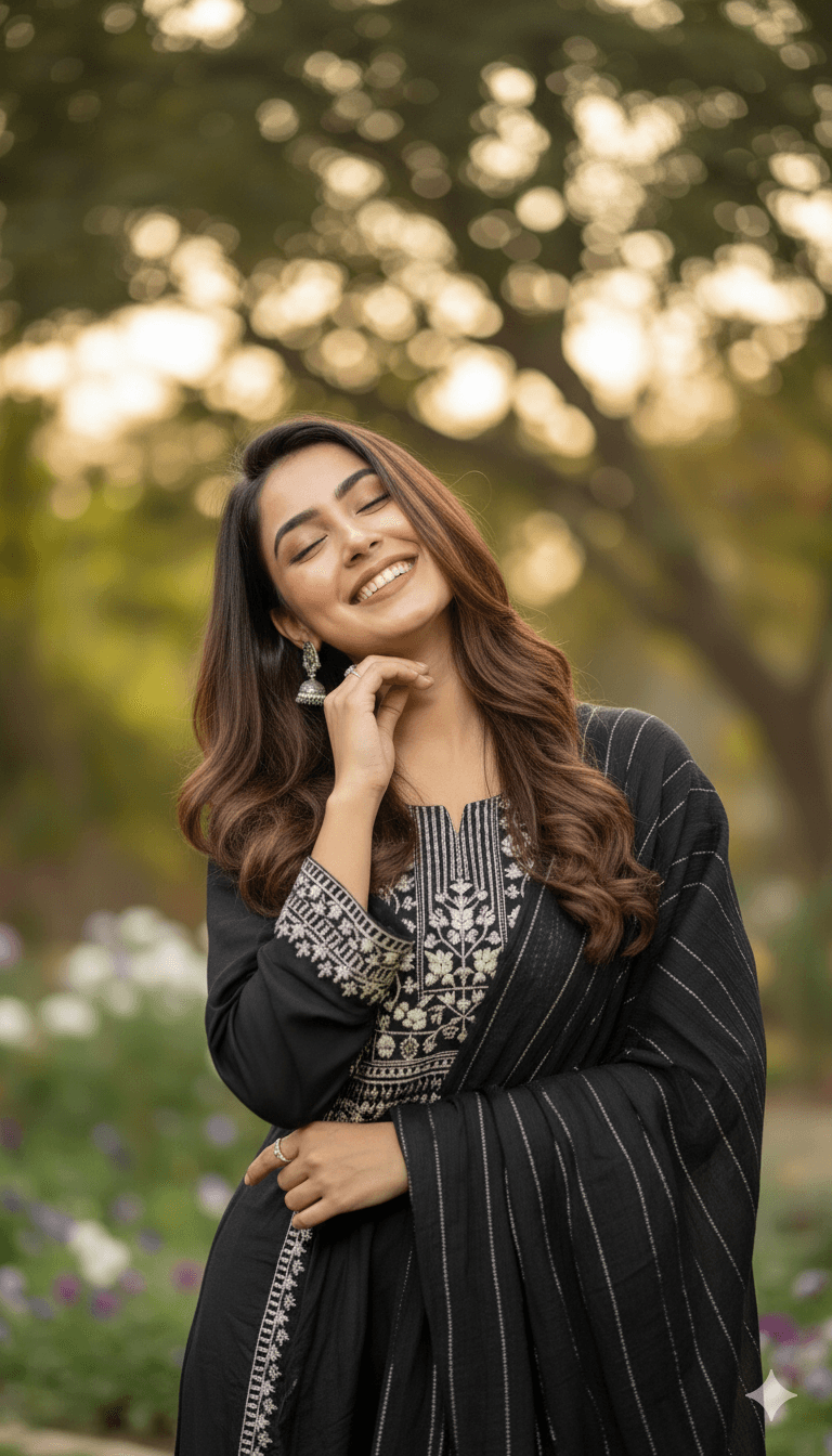 Black Embroidered Kurti Pant Dupatta Set for Women | Premium Festive Traditional Ethnic Wear