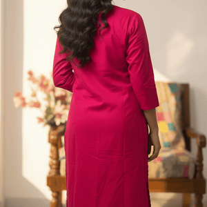 Pink Embroidered Kurti Pant Dupatta Set for Women | Elegant Floral Design Ethnic Wear