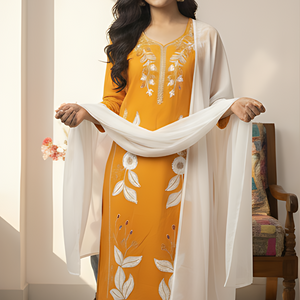 Pink Embroidered Kurti Pant Dupatta Set for Women | Elegant Floral Design Ethnic Wear