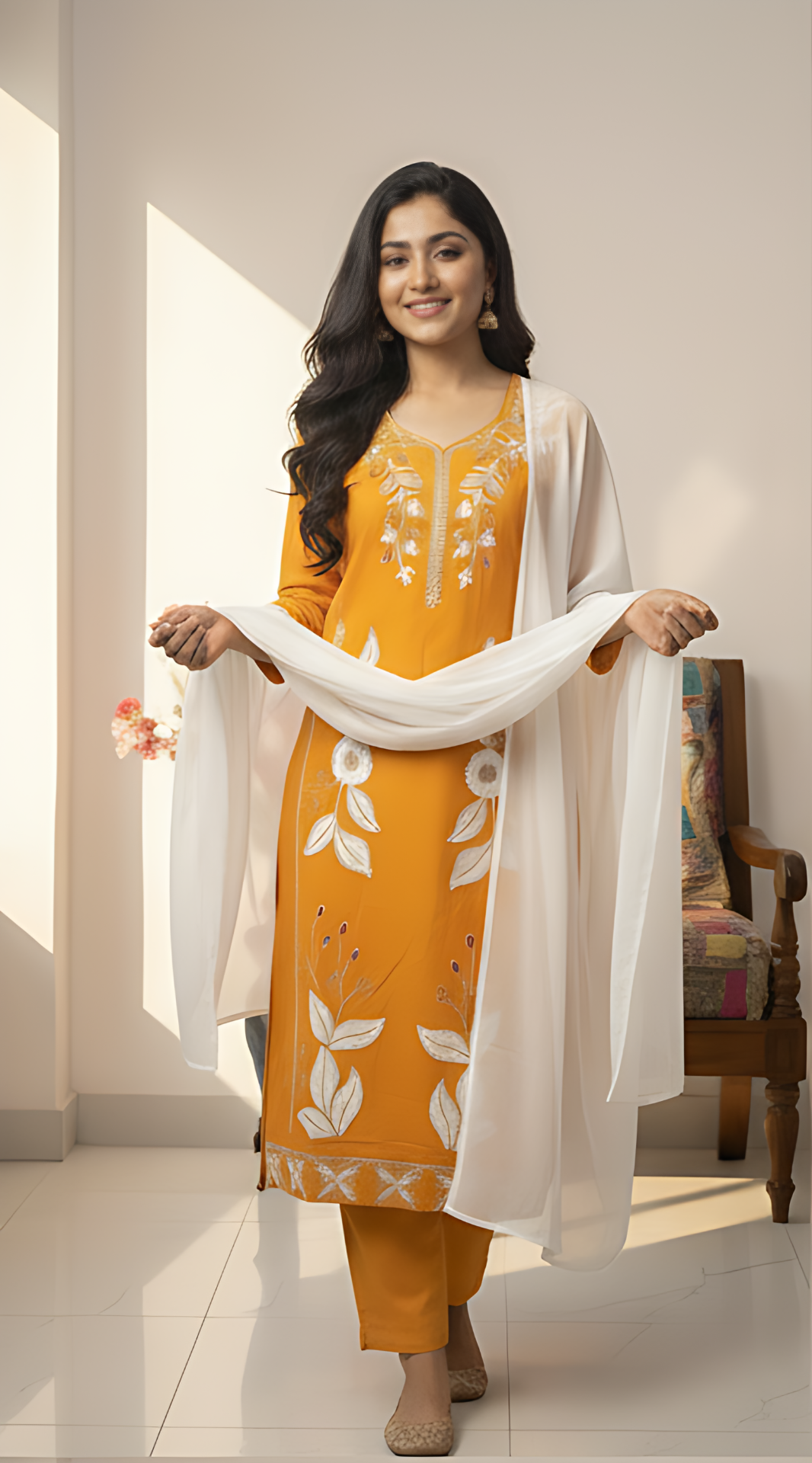 Pink Embroidered Kurti Pant Dupatta Set for Women | Elegant Floral Design Ethnic Wear