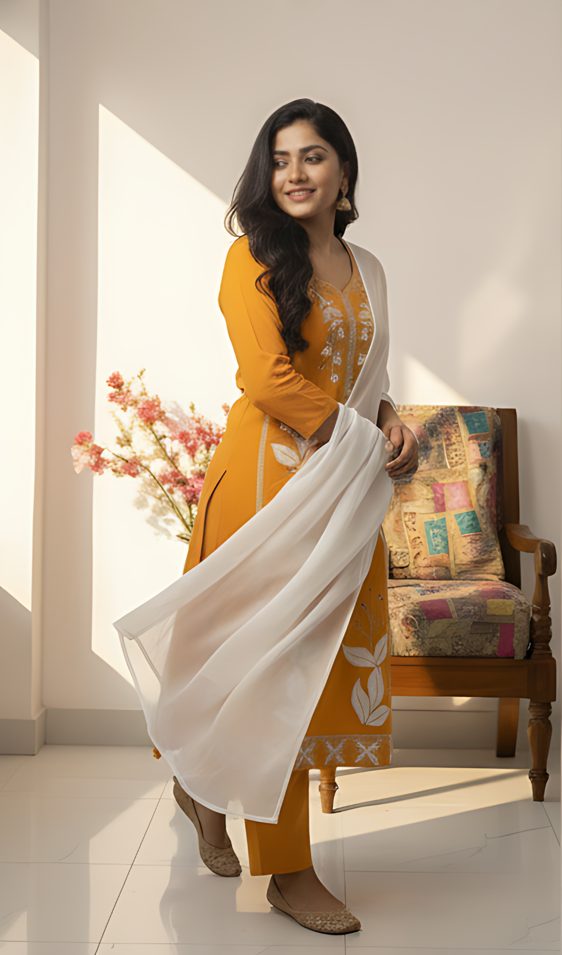 Pink Embroidered Kurti Pant Dupatta Set for Women | Elegant Floral Design Ethnic Wear