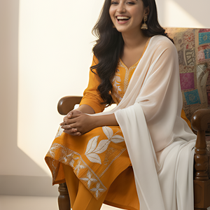 Pink Embroidered Kurti Pant Dupatta Set for Women | Elegant Floral Design Ethnic Wear