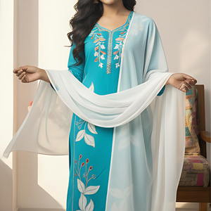 Pink Embroidered Kurti Pant Dupatta Set for Women | Elegant Floral Design Ethnic Wear