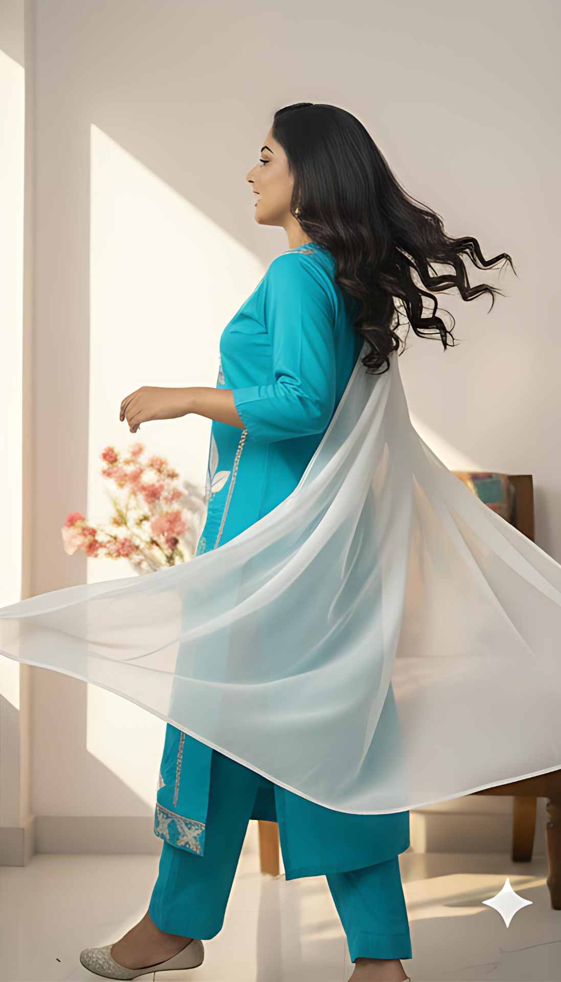 Pink Embroidered Kurti Pant Dupatta Set for Women | Elegant Floral Design Ethnic Wear