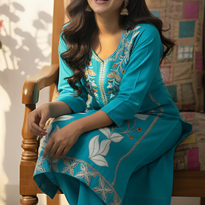 Pink Embroidered Kurti Pant Dupatta Set for Women | Elegant Floral Design Ethnic Wear