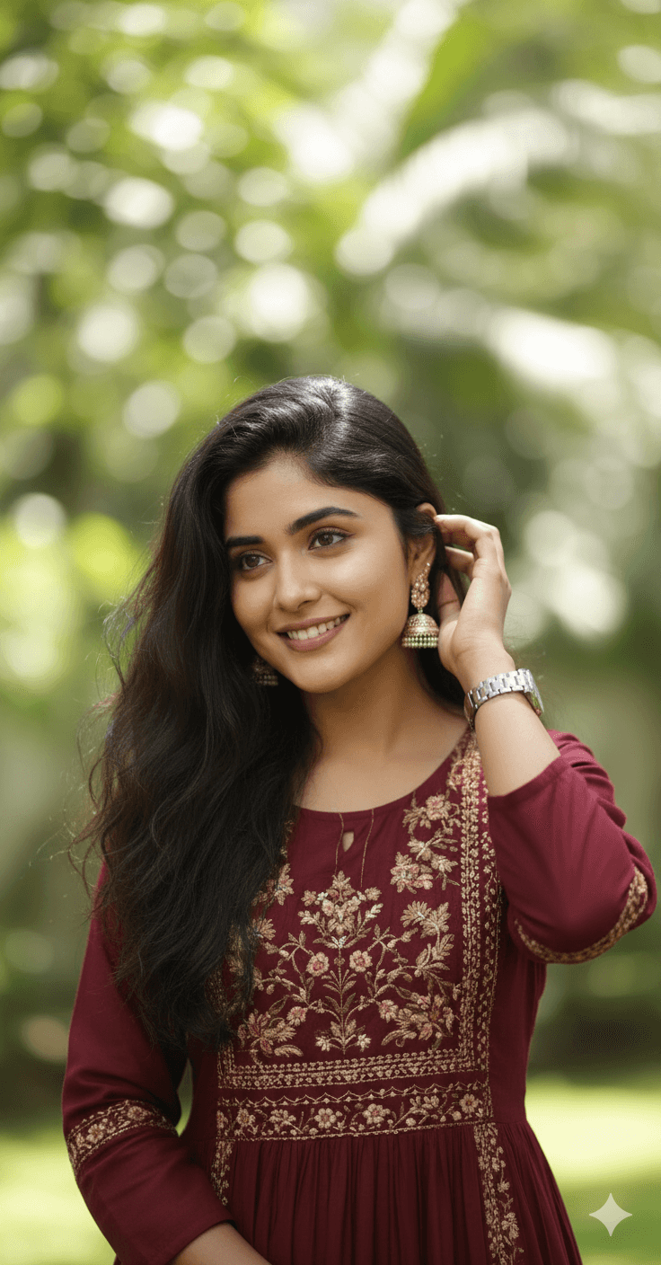 White Naira cut Flare Kurt set with pants Flower Embroidery