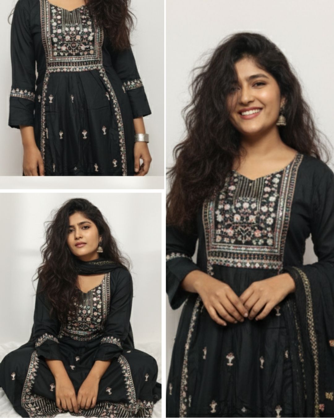 Black Embroidered Kurti Pant Dupatta Set for Women | Premium Festive Traditional Ethnic Wear - Breakup Clothes