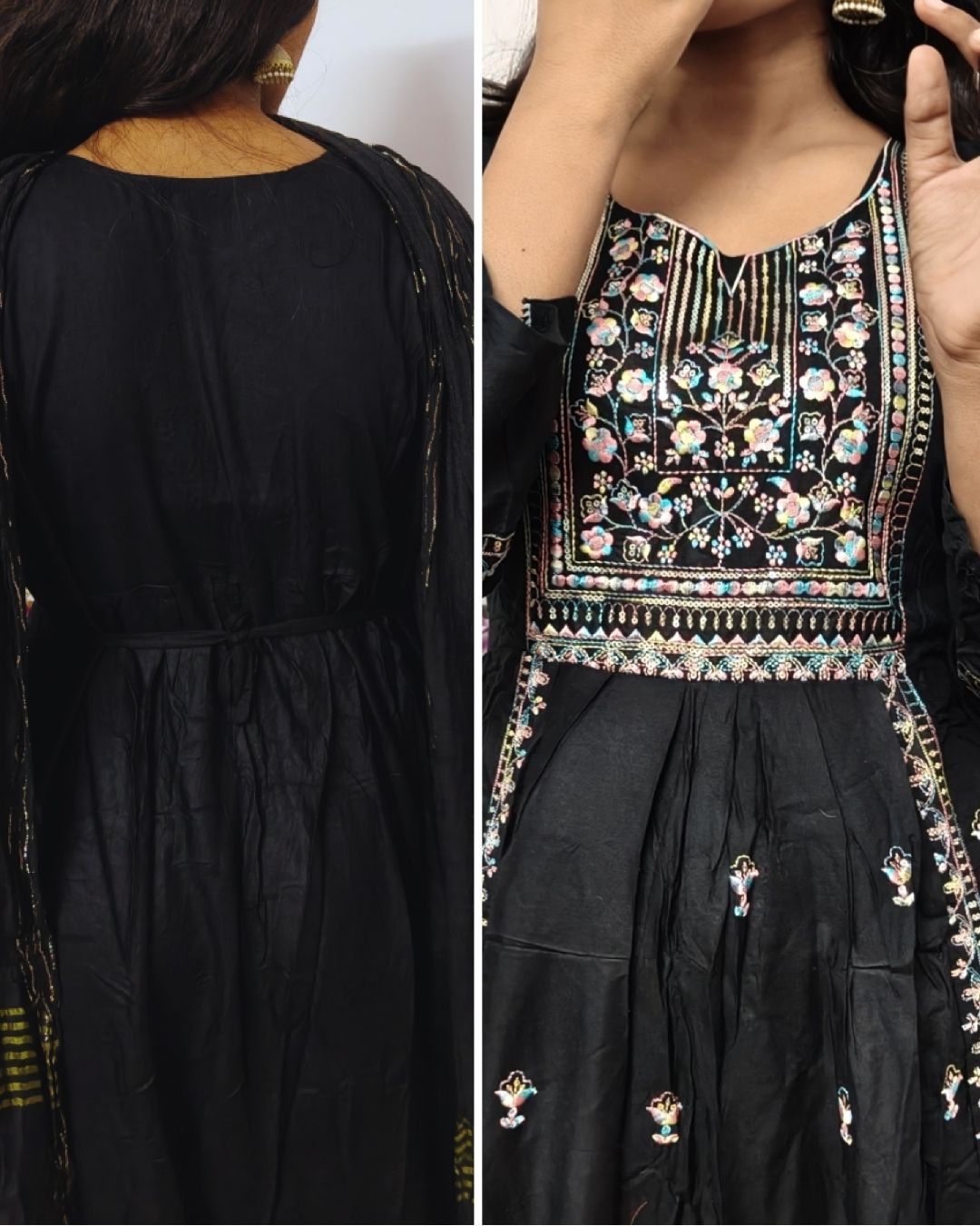 Black Embroidered Kurti Pant Dupatta Set for Women | Premium Festive Traditional Ethnic Wear - Breakup Clothes