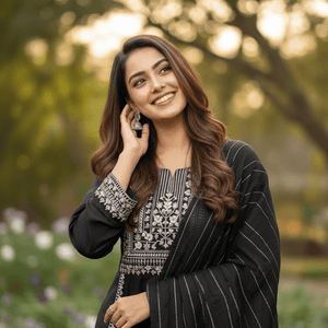 Black Embroidered Kurti Pant Dupatta Set for Women | Premium Festive Traditional Ethnic Wear - Breakup Clothes