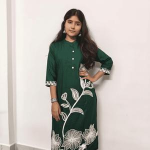 Elegant Women's Rayon Kurti Set with Embroidery - Dark Green - Elegant Women's Kurti - Breakup Clothes