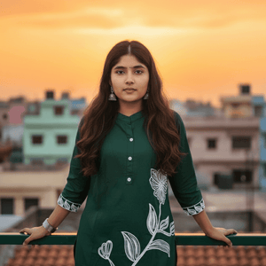 Elegant Women's Rayon Kurti Set with Embroidery - Dark Green - Elegant Women's Kurti - Breakup Clothes