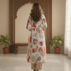 Multicolor Floral Printed Kurti for Women | Embellished Neck Designer Cotton Kurta - Breakup Clothes