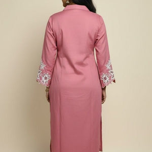 Pink Embroidered Cotton Kurti Set for Women | Elegant Floral Design Traditional Wear - Breakup Clothes