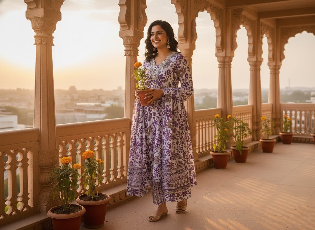 Pink Floral Printed Kurti Pant Dupatta Set for Women | Elegant Cotton Daily & Festive Ethnic Wear - Pink Floral Kurti - Breakup Clothes