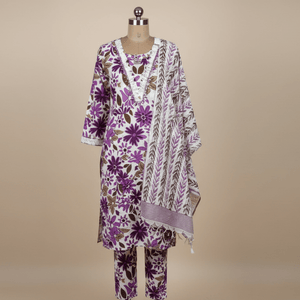 Pink Floral Printed Kurti Pant Dupatta Set for Women | Elegant Cotton Daily & Festive Ethnic Wear - Pink Floral Kurti - Breakup Clothes