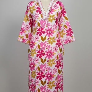 Pink Floral Printed Kurti Pant Dupatta Set for Women | Elegant Cotton Daily & Festive Ethnic Wear - Pink Floral Kurti - Breakup Clothes