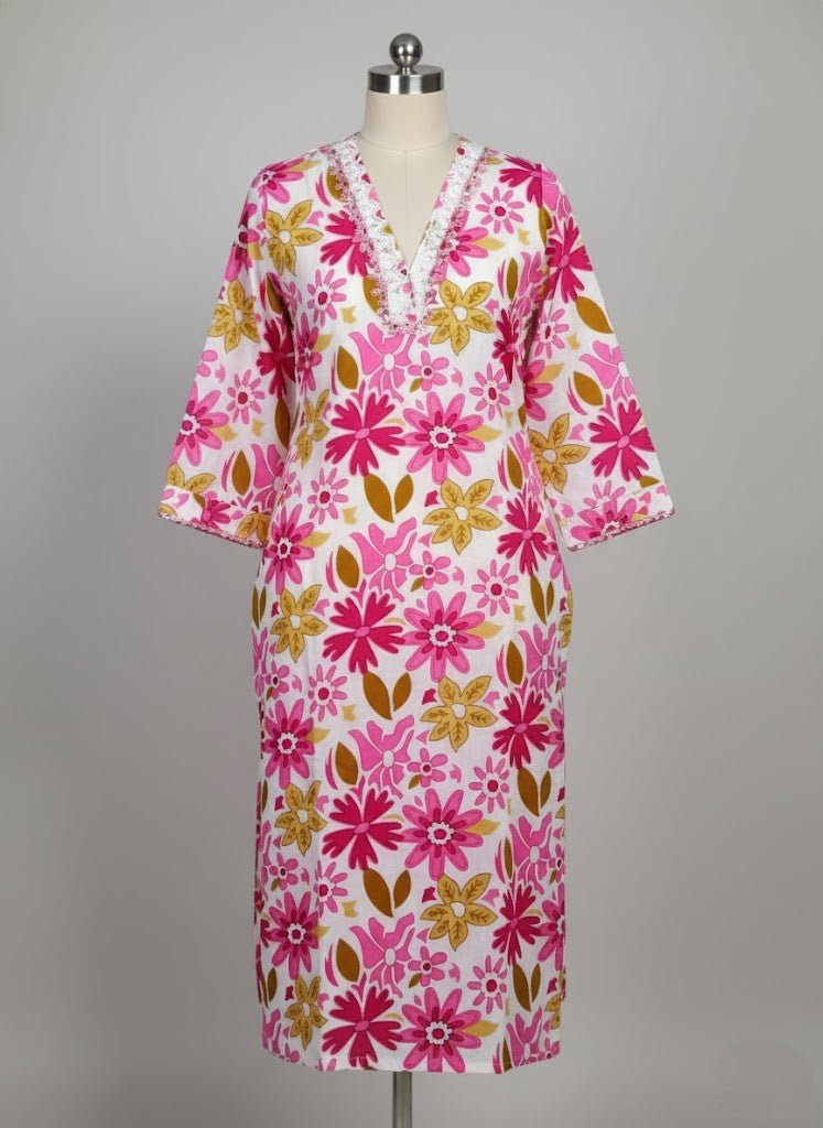 Pink Floral Printed Kurti Pant Dupatta Set for Women | Elegant Cotton Daily & Festive Ethnic Wear - Pink Floral Kurti - Breakup Clothes