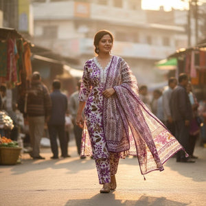 Pink Floral Printed Kurti Pant Dupatta Set for Women | Elegant Cotton Daily & Festive Ethnic Wear - Pink Floral Kurti - Breakup Clothes