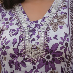 Pink Floral Printed Kurti Pant Dupatta Set for Women | Elegant Cotton Daily & Festive Ethnic Wear - Pink Floral Kurti - Breakup Clothes