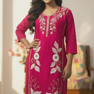Pink Embroidered Kurti Pant Dupatta Set for Women | Elegant Floral Design Ethnic Wear