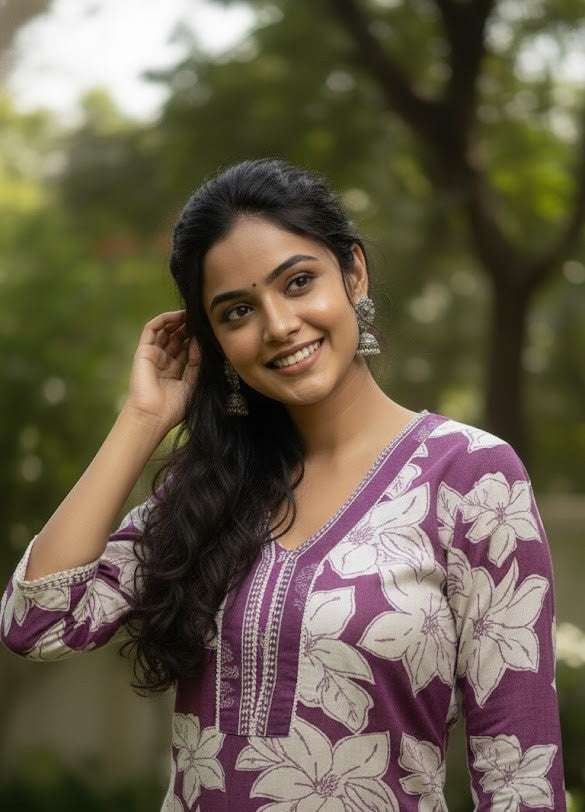 PURPLE PURE COTTON KURTI WITH BOTTOM WEAR - purple kurti - Breakup Clothes