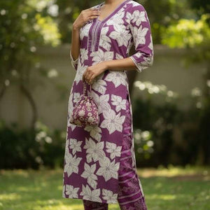 PURPLE PURE COTTON KURTI WITH BOTTOM WEAR - purple kurti - Breakup Clothes
