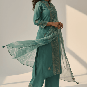 Sea Green Embellished Kurti Set for Women | Festive & Party Wear Ethnic Set - Breakup Clothes