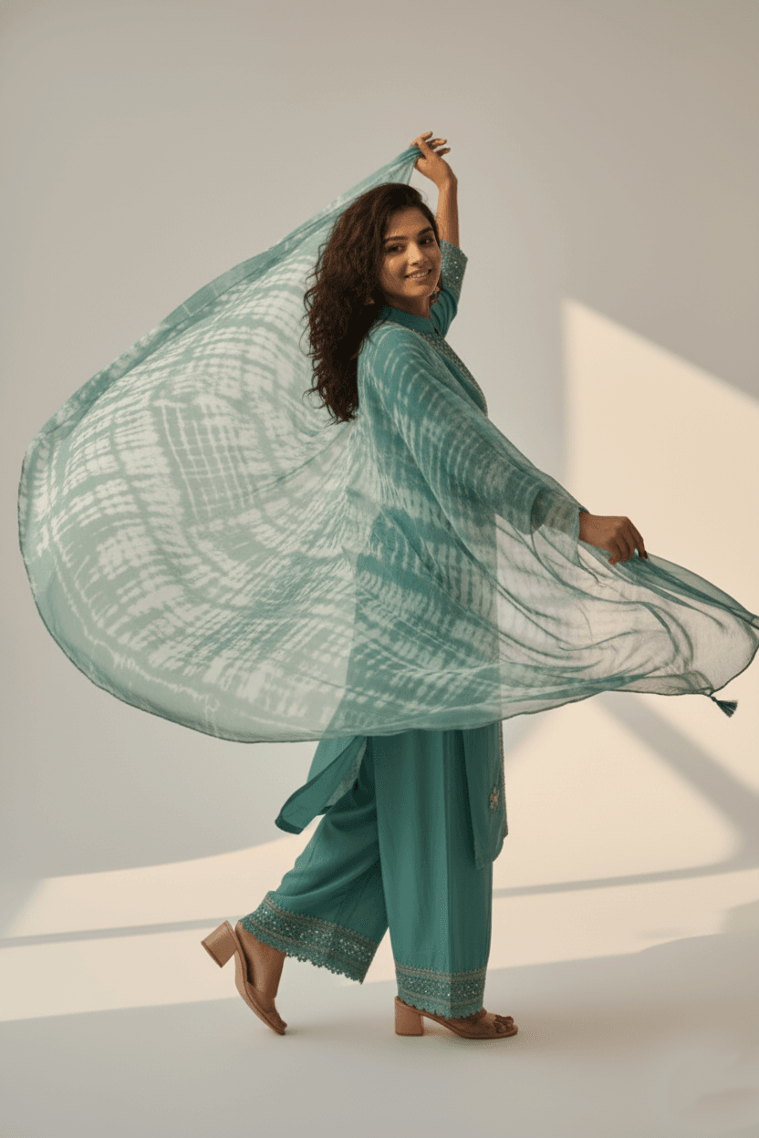 Sea Green Embellished Kurti Set for Women | Festive & Party Wear Ethnic Set - Breakup Clothes