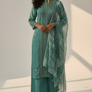 Sea Green Embellished Kurti Set for Women | Festive & Party Wear Ethnic Set - Breakup Clothes