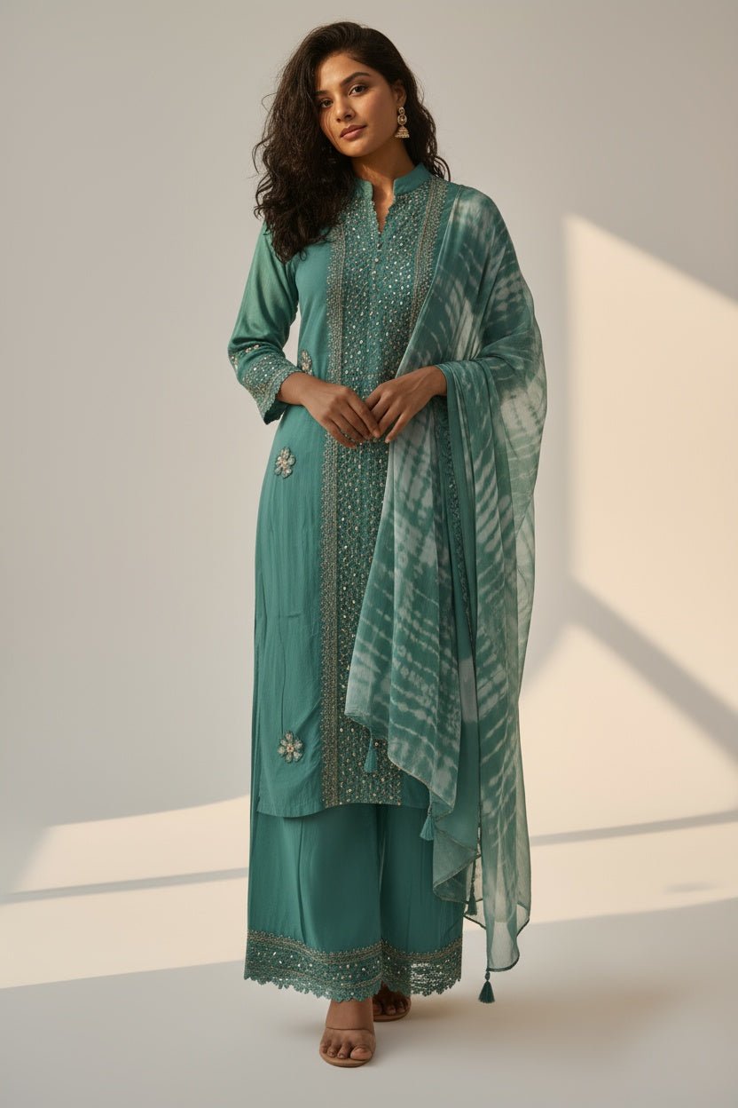 Sea Green Embellished Kurti Set for Women | Festive & Party Wear Ethnic Set - Breakup Clothes