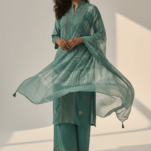 Sea Green Embellished Kurti Set for Women | Festive & Party Wear Ethnic Set - Breakup Clothes