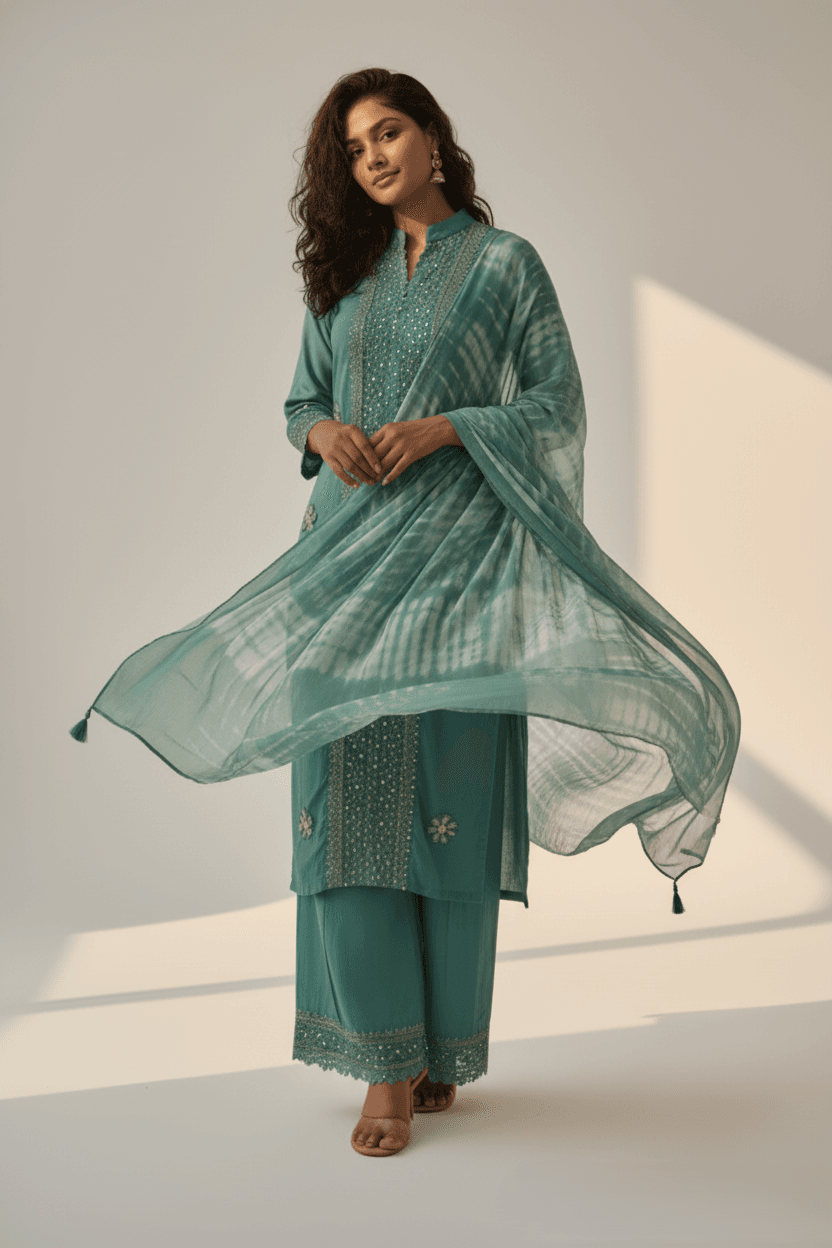 Sea Green Embellished Kurti Set for Women | Festive & Party Wear Ethnic Set - Breakup Clothes
